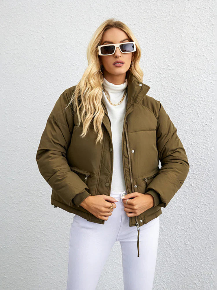 Damen Kurze Pufferjacke – Gesteppt, Wasserabweisend, Hoher Kragen, Polyester, Casual Chic-65207-0c5e9b6e-f691-4147-983f-7cf211c8d782