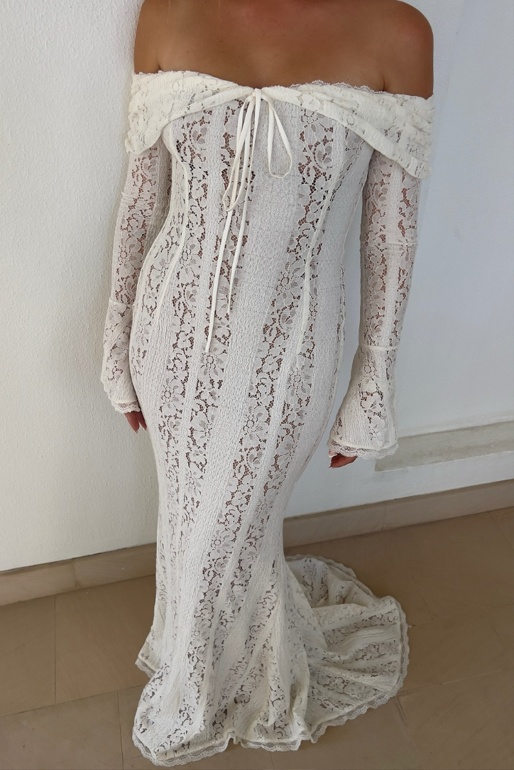Damen Kleid Carmen-Ausschnitt Lange Ärmel Spitze Elegant-83555-138b8daa-5d68-4e30-a63e-758e86066bbe