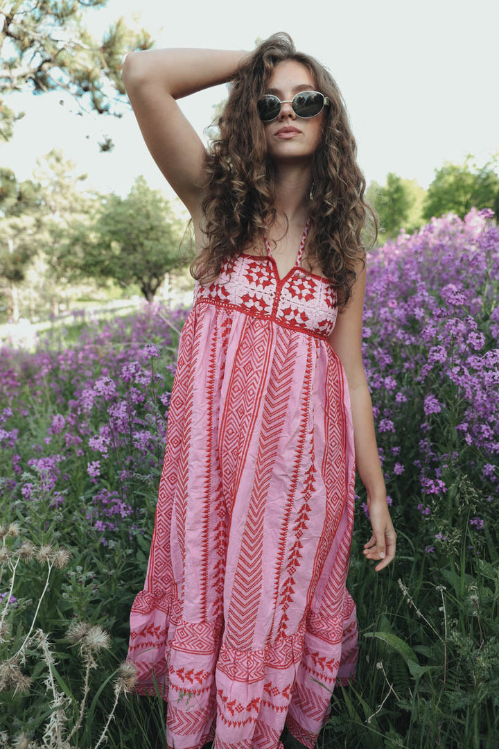 Böhmisches Maxikleid mit Stickerei