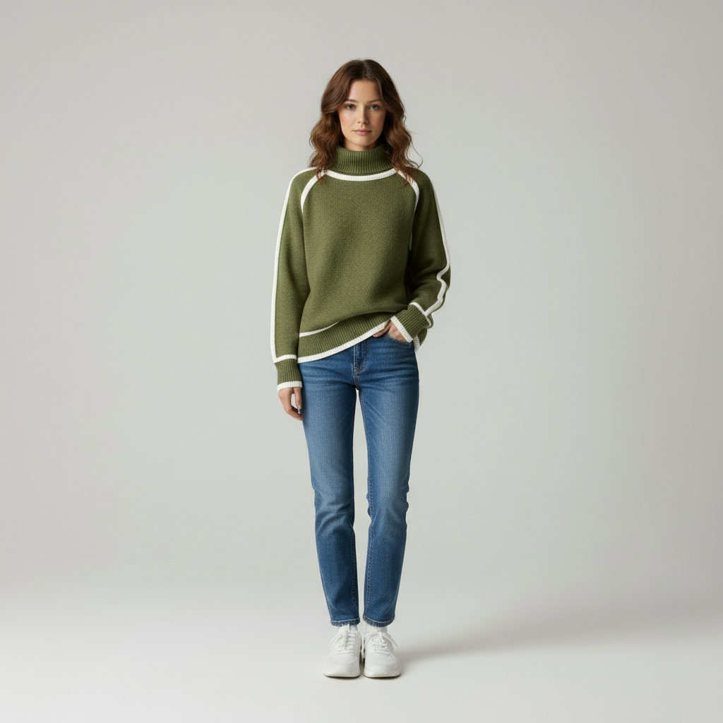 Zeitloser Rollkragenpullover mit Kontrast-Paspel