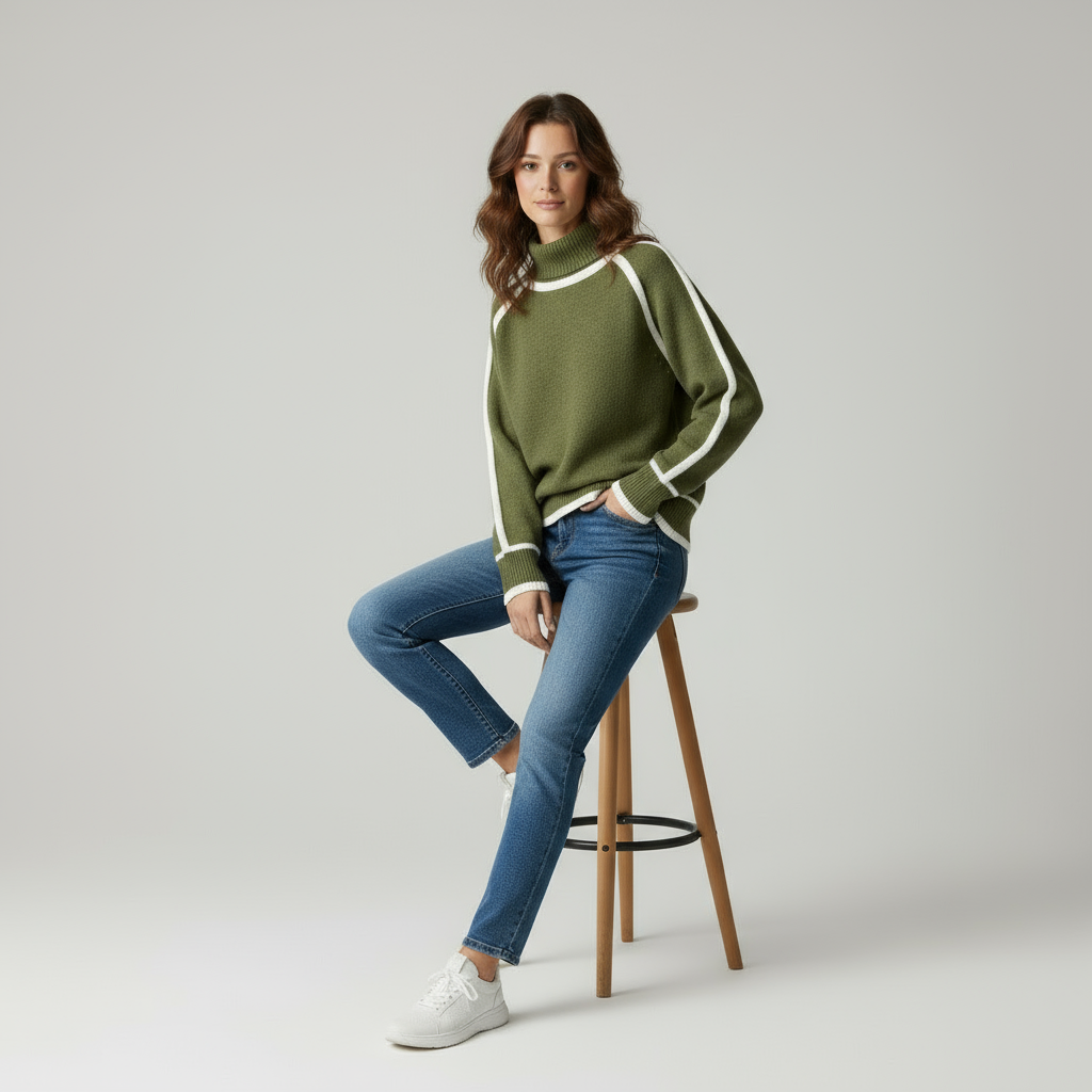 Zeitloser Rollkragenpullover mit Kontrast-Paspel