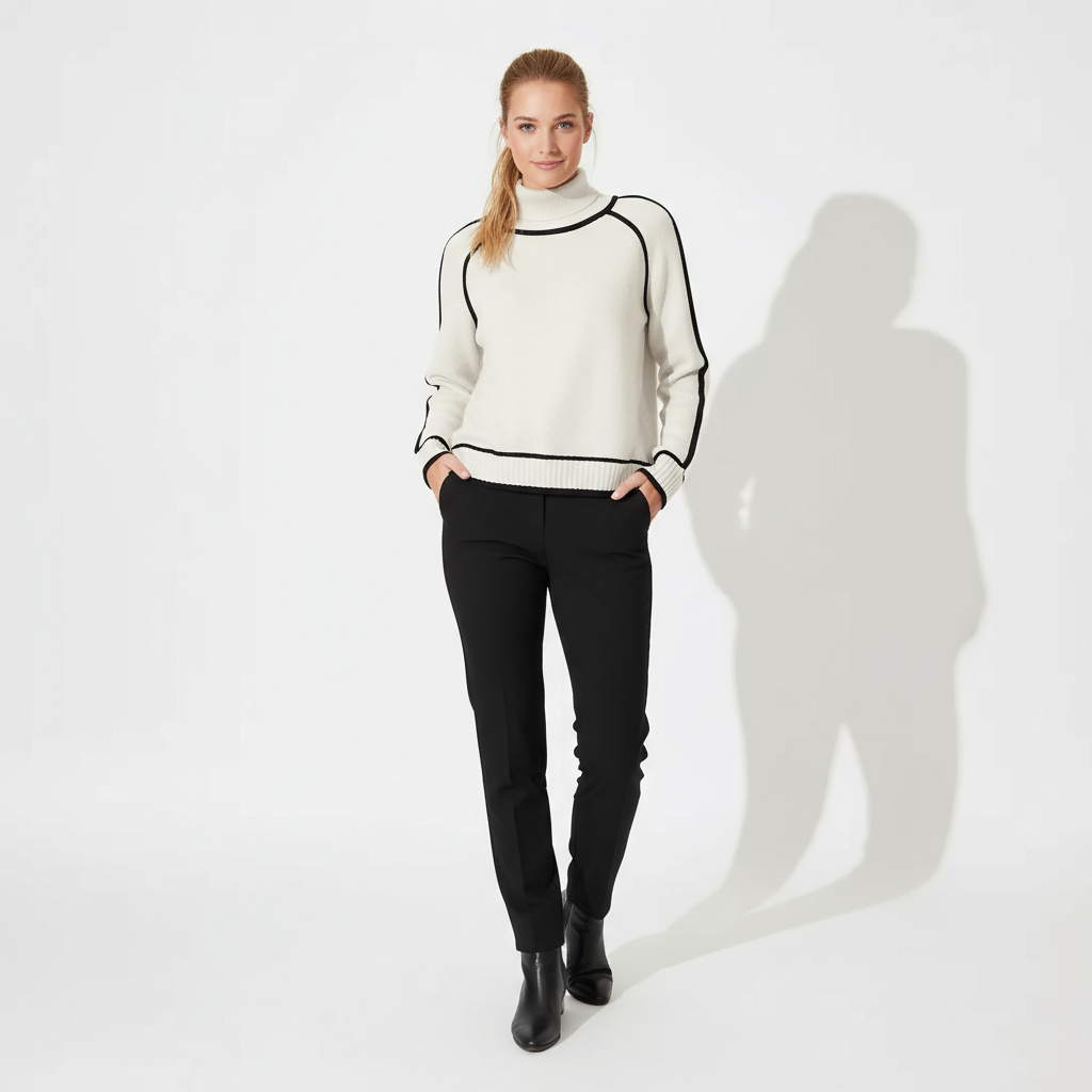 Zeitloser Rollkragenpullover mit Kontrast-Paspel