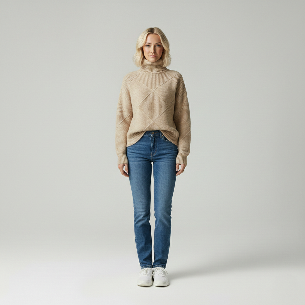Isabelle Zeitloser Stehkragenpullover mit Struktur