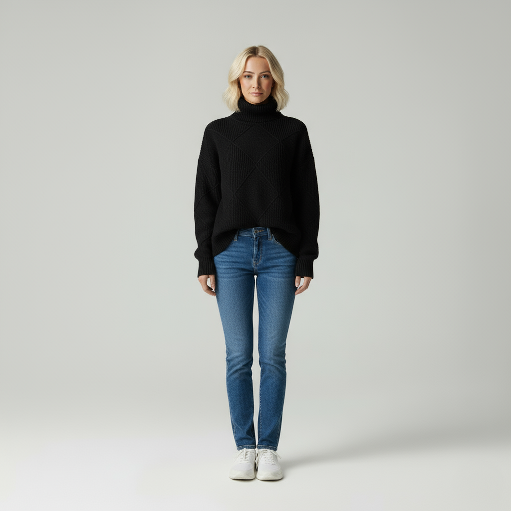 Isabelle Zeitloser Stehkragenpullover mit Struktur