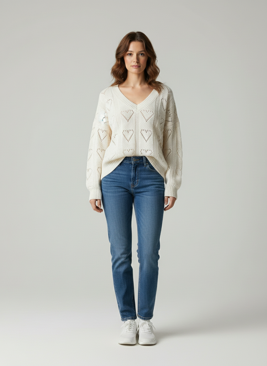 Zeitloser Strickpullover mit Herz-Struktur