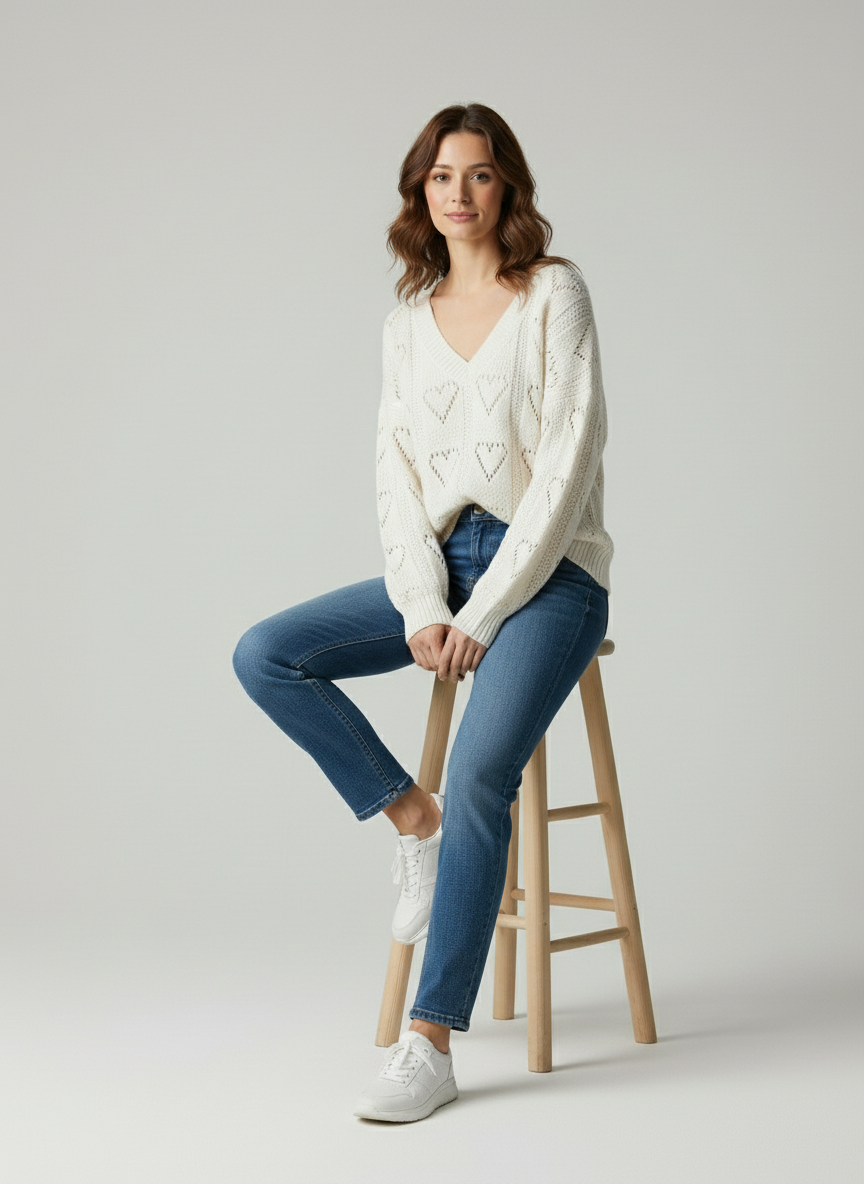 Zeitloser Strickpullover mit Herz-Struktur