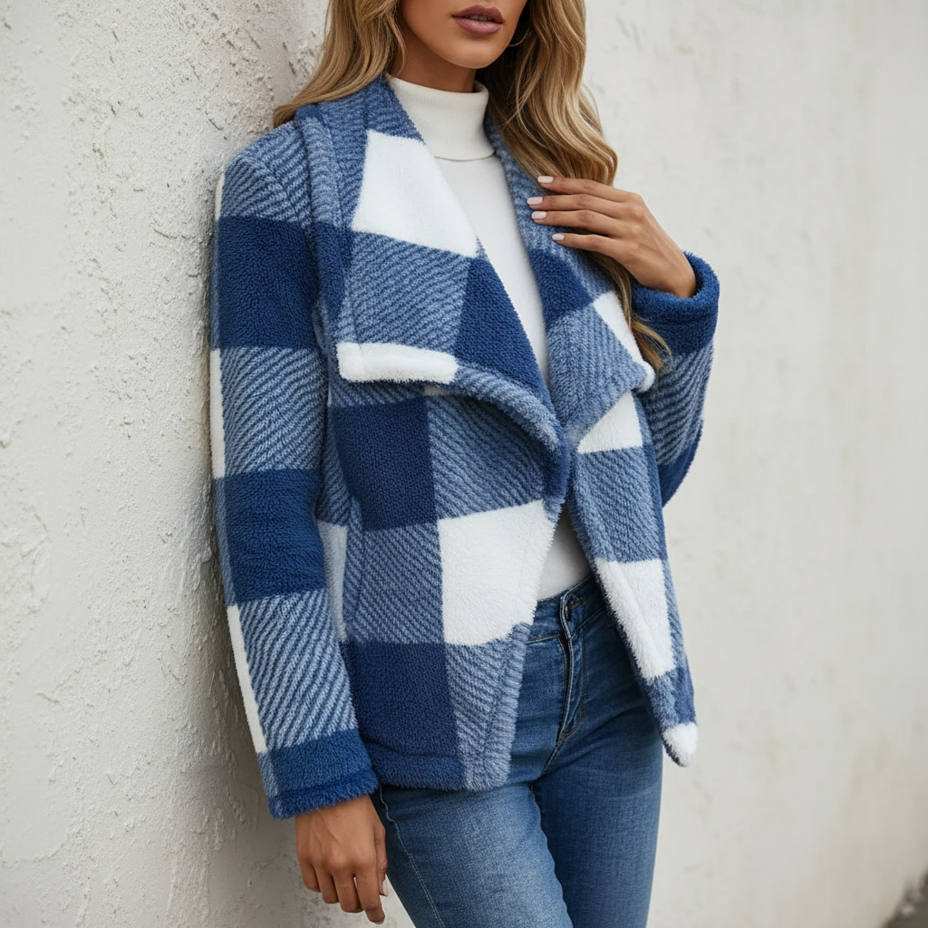 Enara Zeitlose Karo Strickjacke Enara mit Plüsch-Gefühl