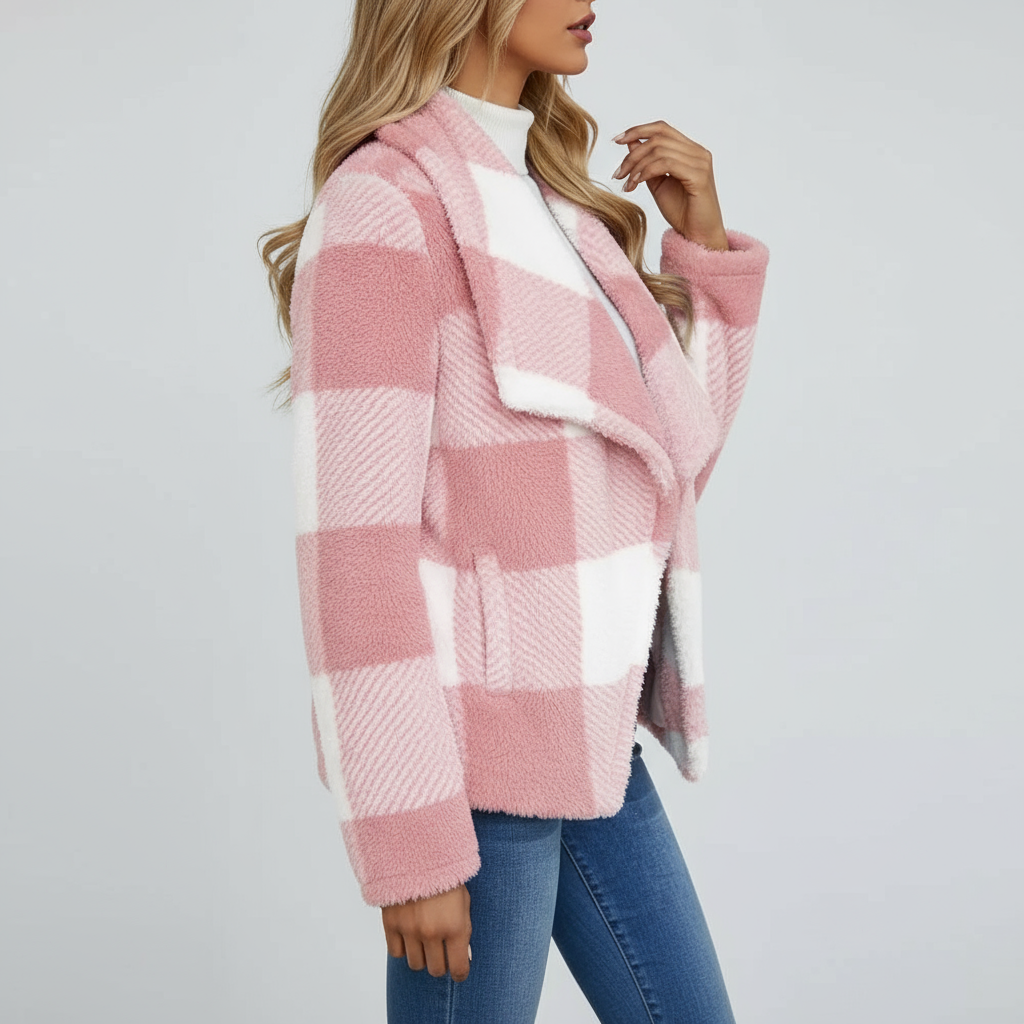 Enara Zeitlose Karo Strickjacke Enara mit Plüsch-Gefühl