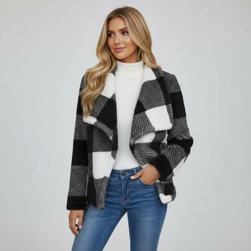 Enara Zeitlose Karo Strickjacke Enara mit Plüsch-Gefühl