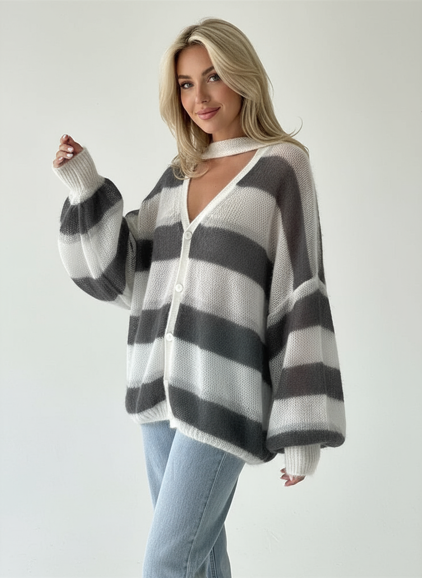 Orena Zeitloser Gestreifter Strick-Cardigan