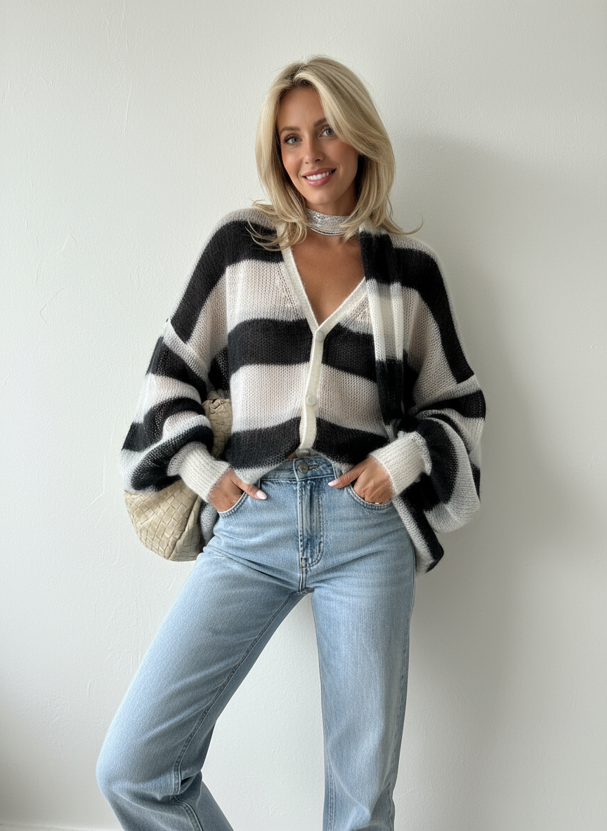 Orena Zeitloser Gestreifter Strick-Cardigan