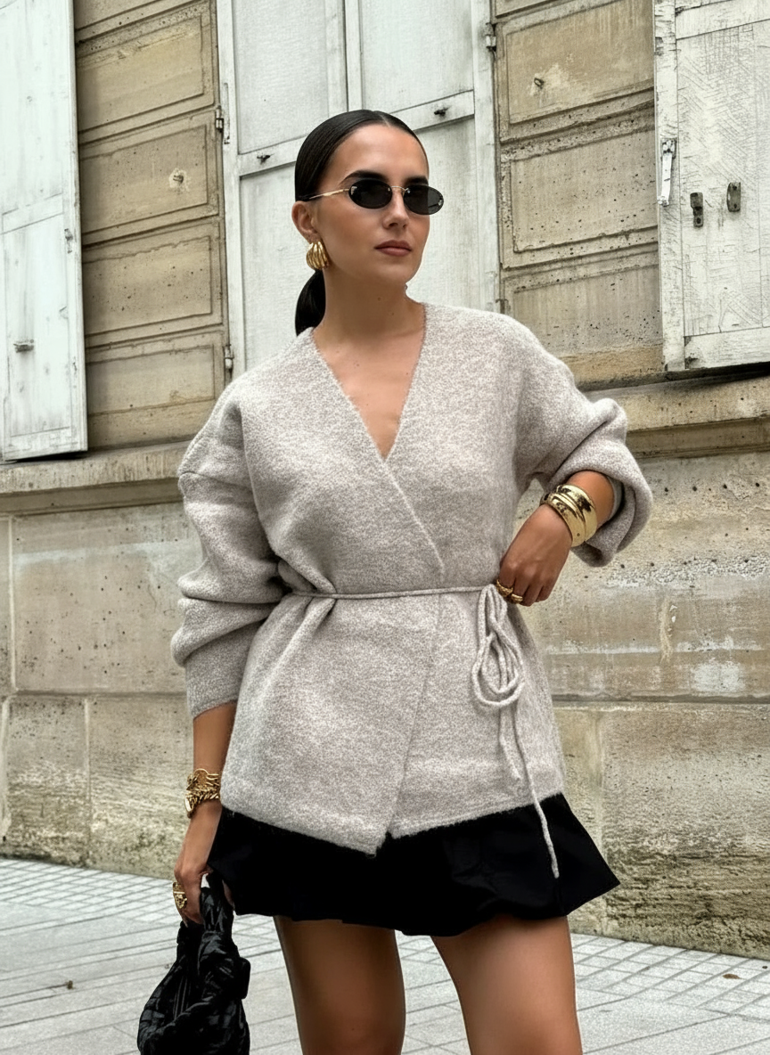 Gertrude Zeitloser Strick-Cardigan mit Bindegürtel