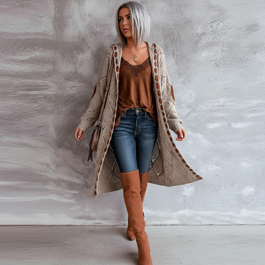 Lilika Zeitloser Strick-Cardigan mit Patches