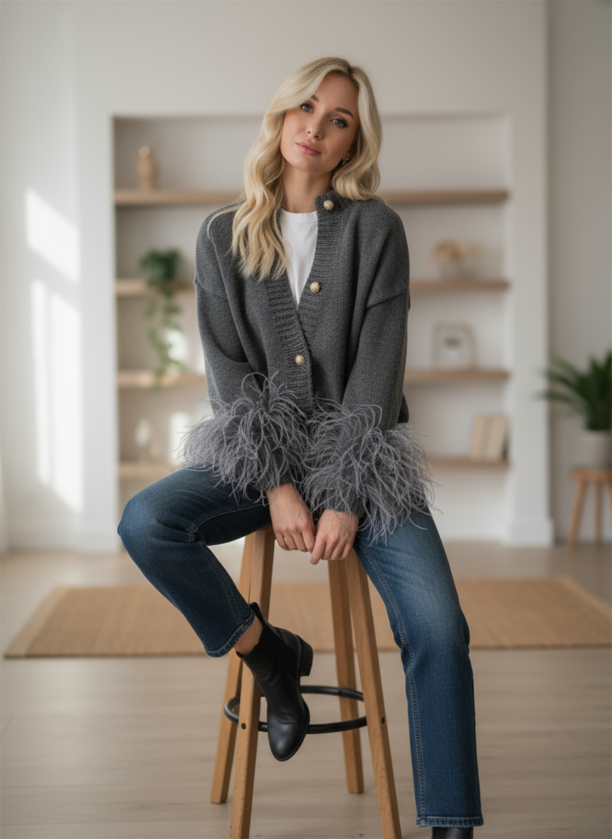 Geraldina Feder-Cardigan Zeitlose Eleganz