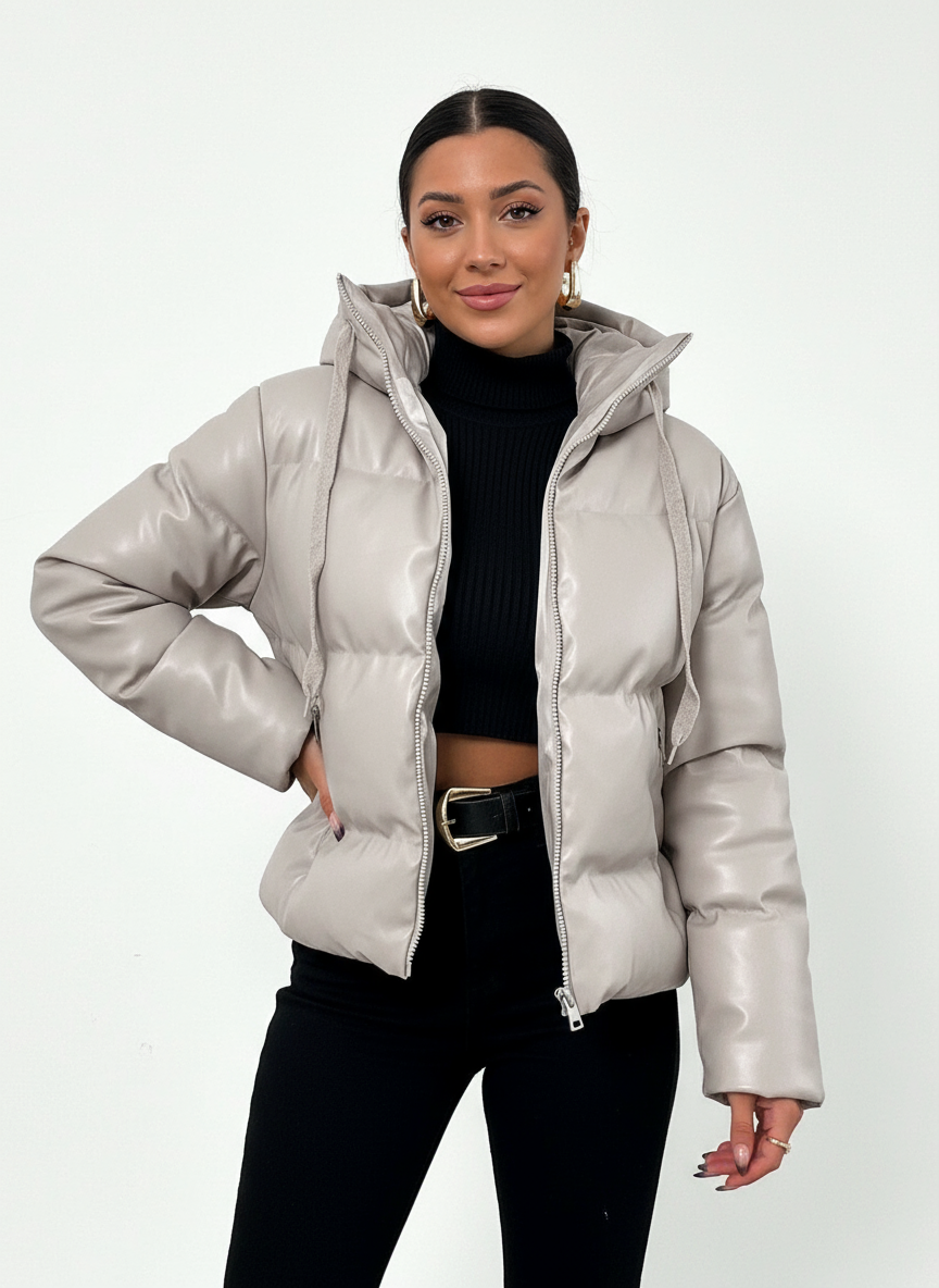 Isabelle Zeitlose Lederoptik Pufferjacke