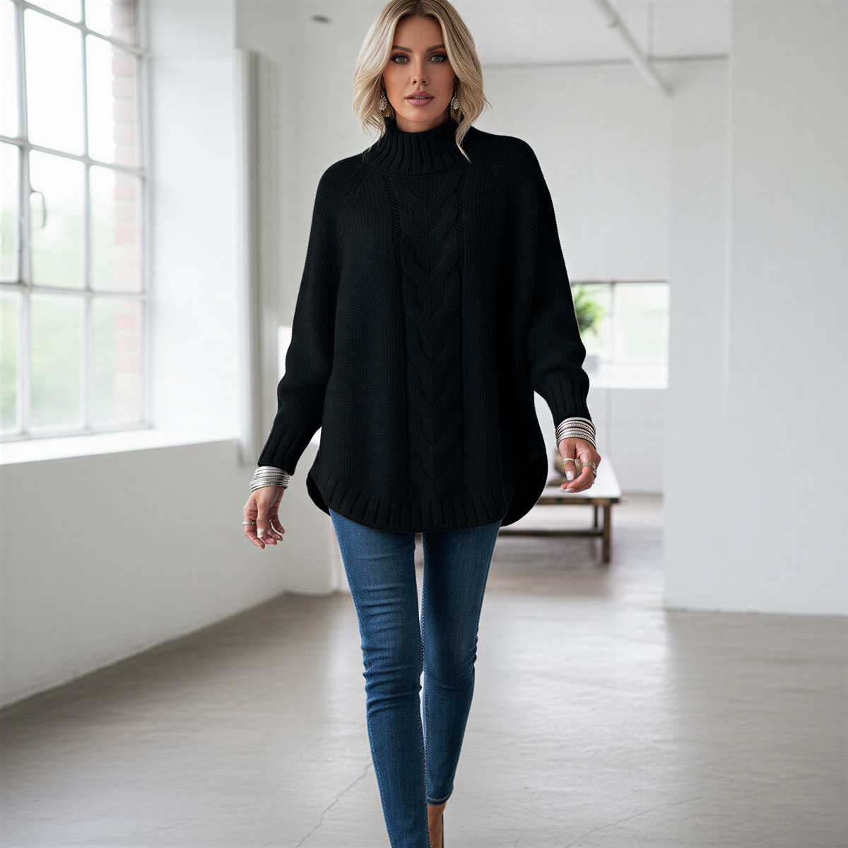Kyra Zeitloser Zopfstrick Rollkragenpullover