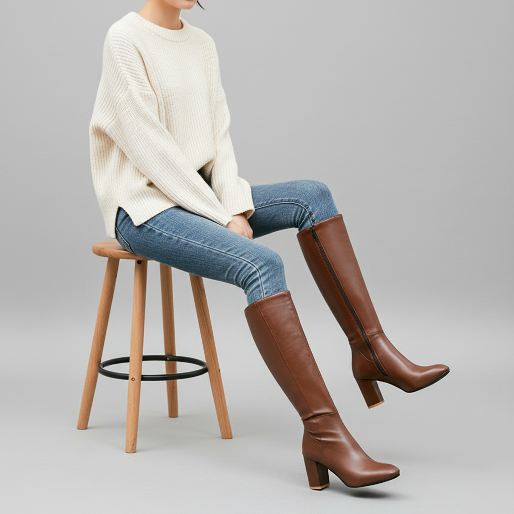 Kniehohe Lederstiefel | Mit Blockabsatz | Business Casual
