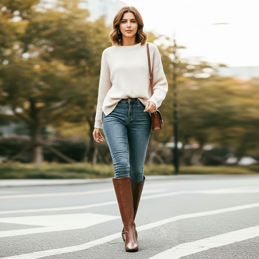 Kniehohe Lederstiefel | Mit Blockabsatz | Business Casual