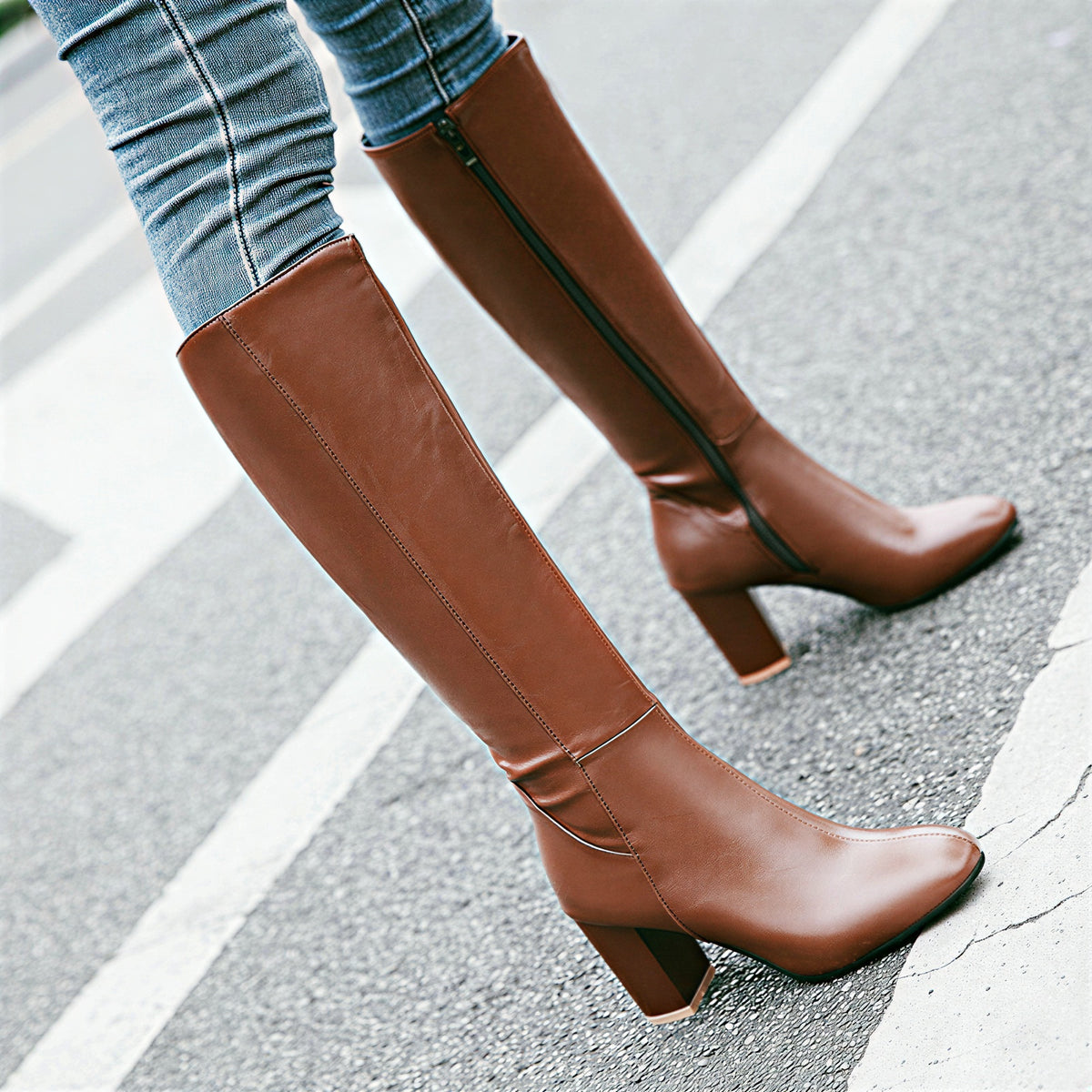 Kniehohe Lederstiefel | Mit Blockabsatz | Business Casual