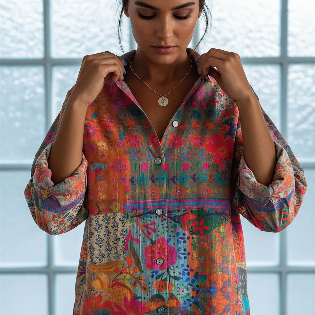 Blumenbluse | Patchwork-Design | Lässig