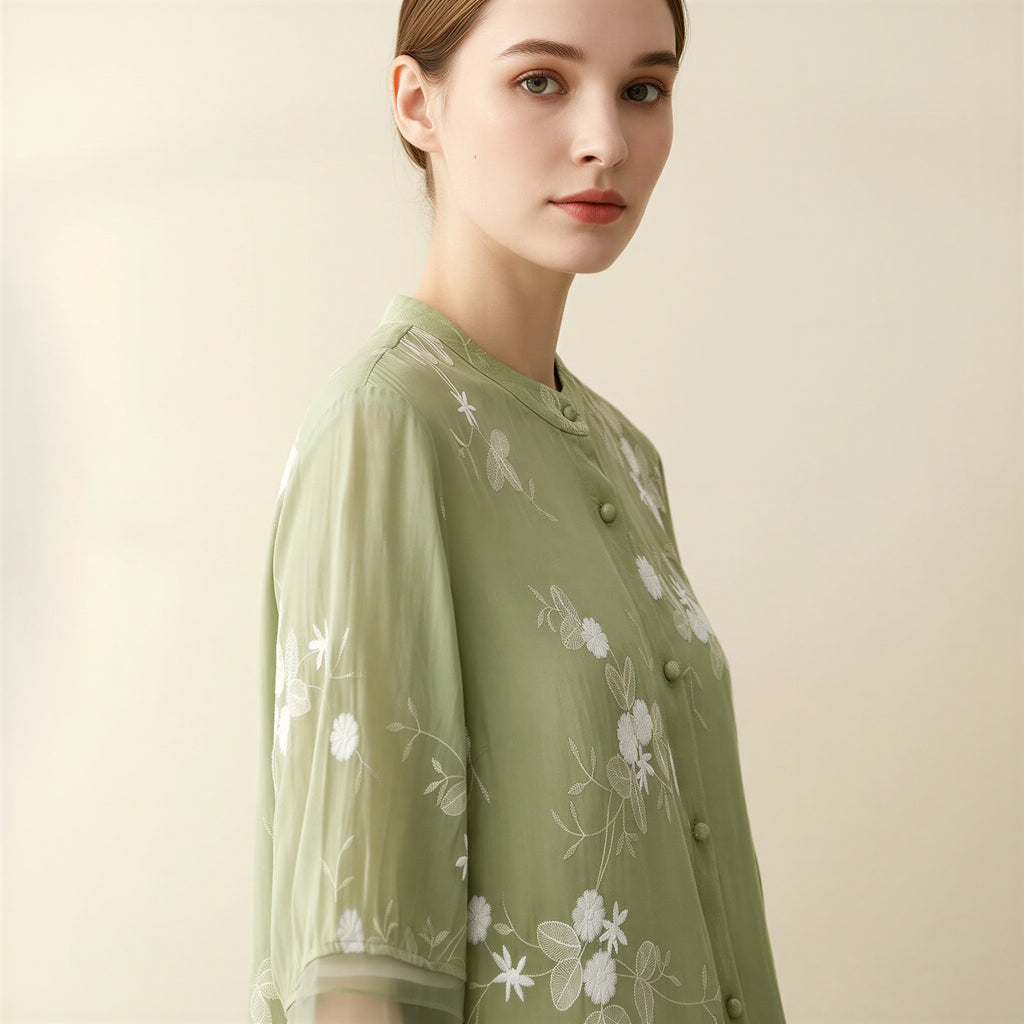 Luftige Bluse | Blumenstickerei | Lässige Eleganz