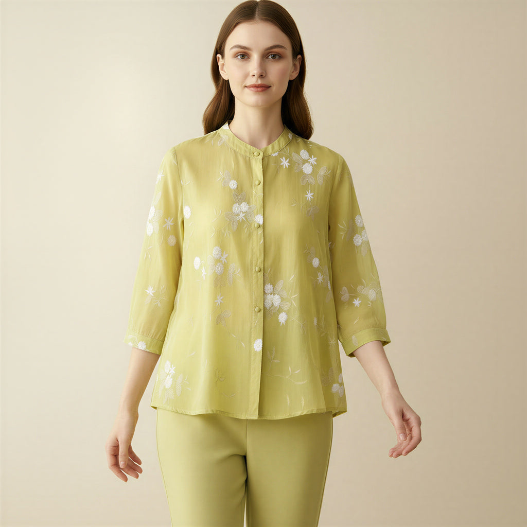 Luftige Bluse | Blumenstickerei | Lässige Eleganz