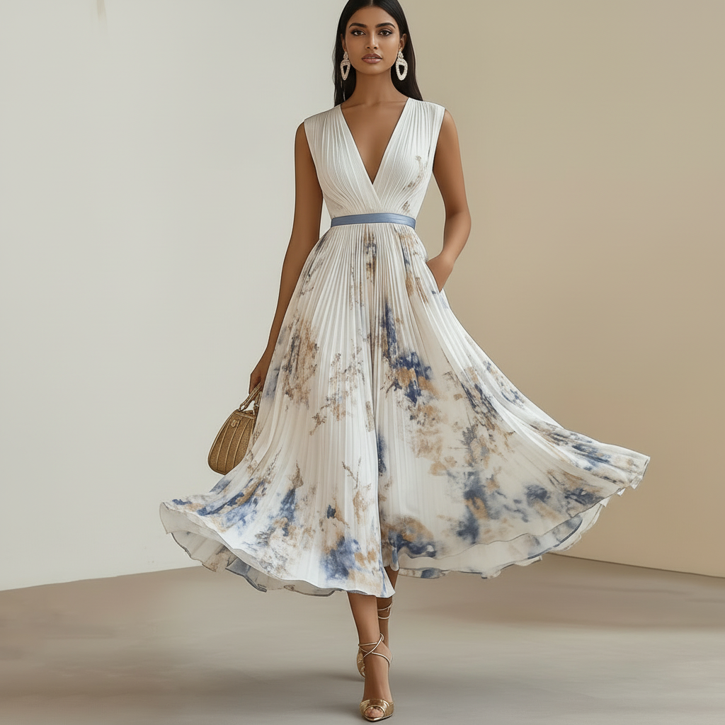 Kleid | Blumenmuster, V‑Ausschnitt, Rock | Frühling