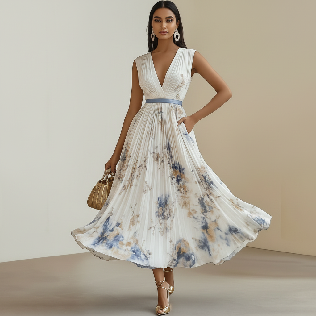 Kleid | Blumenmuster, V‑Ausschnitt, Rock | Frühling