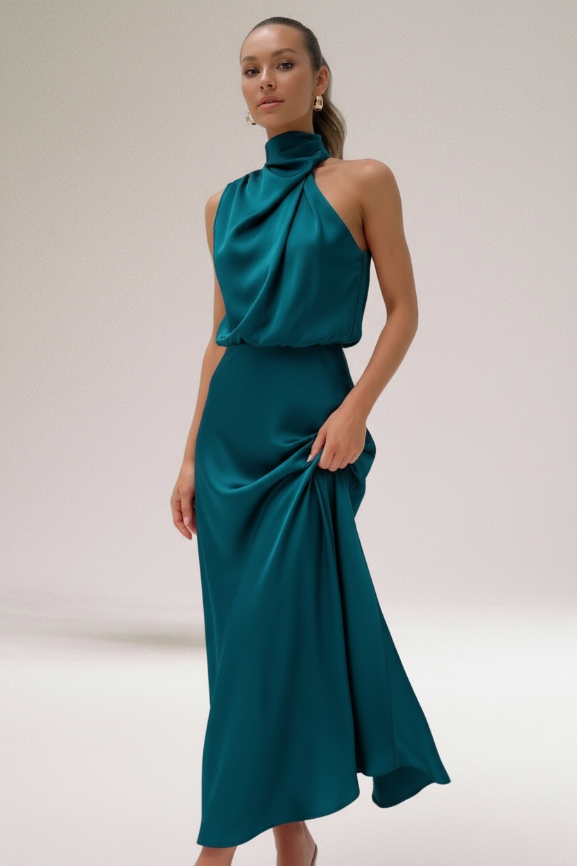 Kleid | Asymmetrischer drapierter Ausschnitt | Ganzjährig