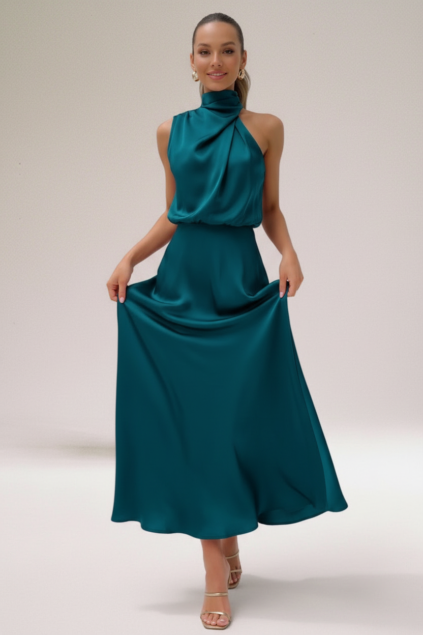 Kleid | Asymmetrischer drapierter Ausschnitt | Ganzjährig