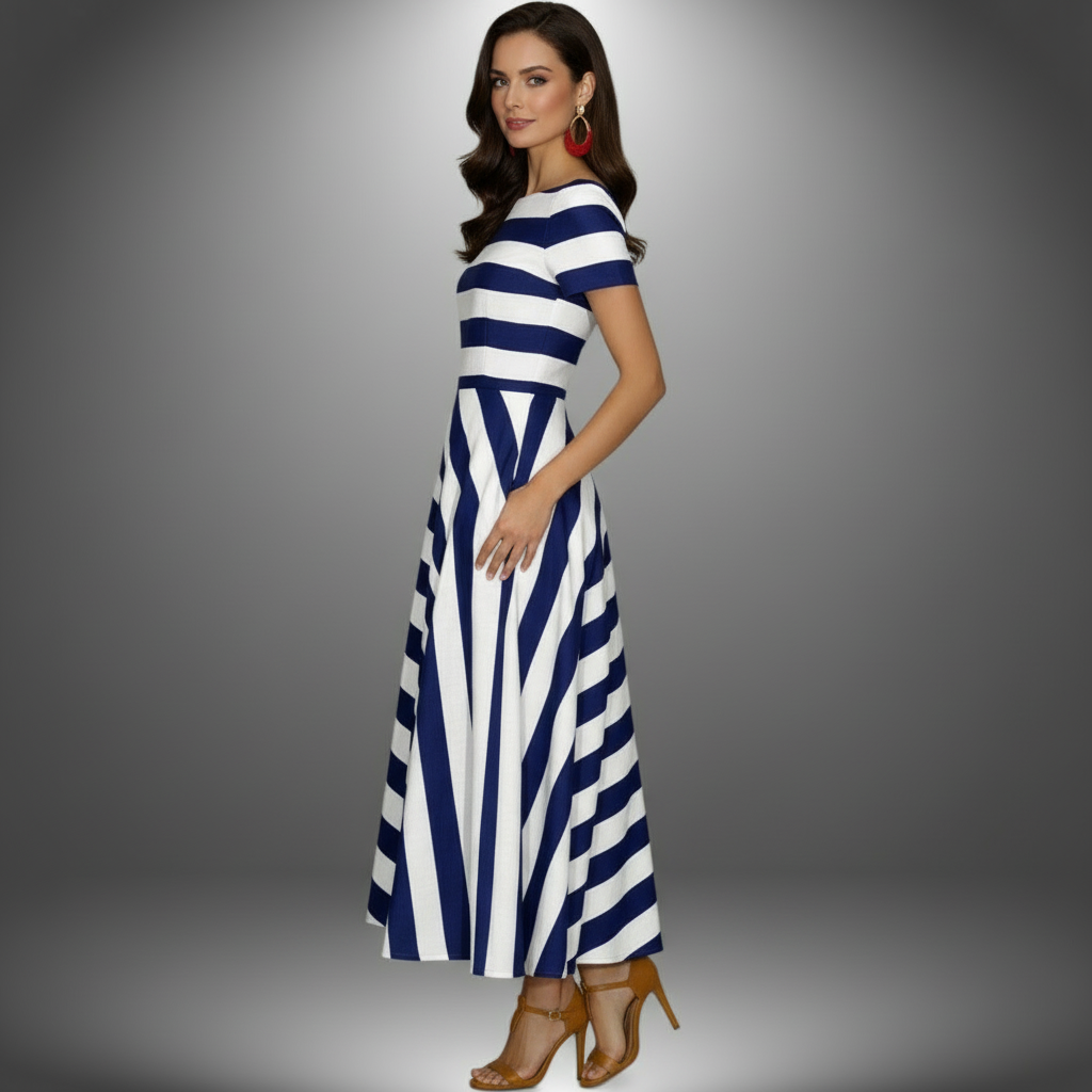 Kleid | Rot-weiß gestreiftes Muster mit Seitentaschen | Sommer