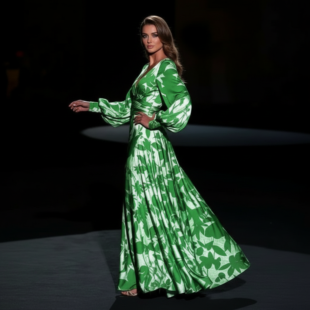 Maxikleid | Ballonsärmel und V-Ausschnitt | Frühling/Sommer