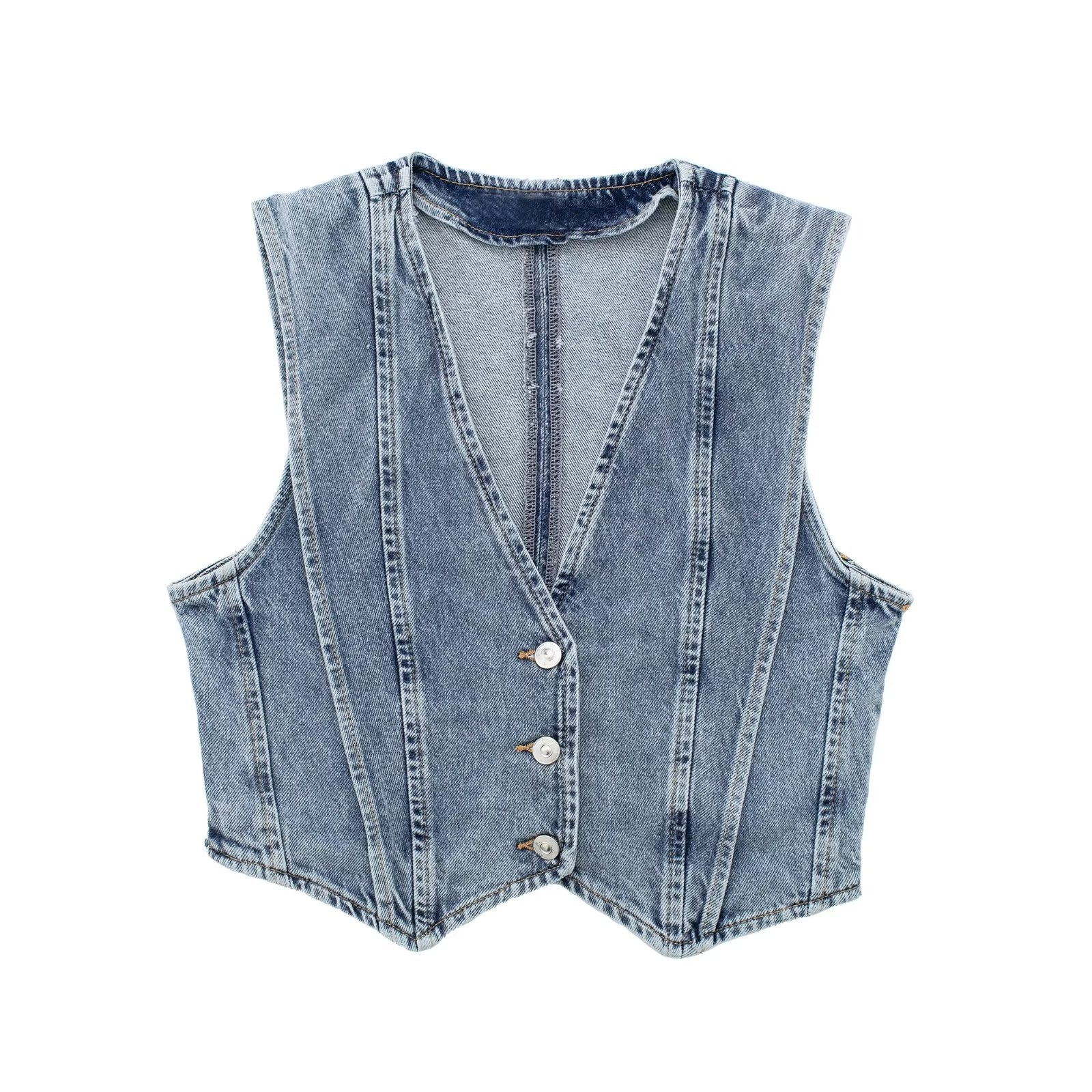 Taillierte Denim Weste mit V-Ausschnitt