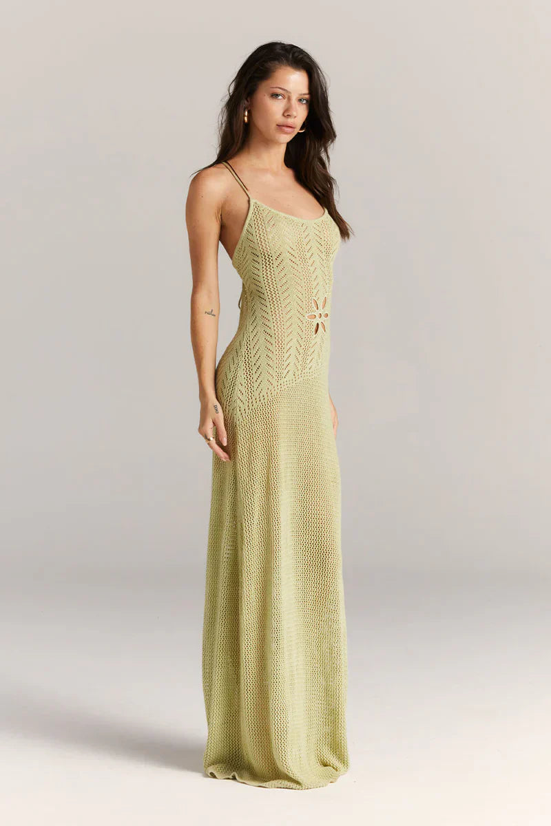 Kleidhaus Damen Strick Maxi-Kleid – Offenes Design, Florale Cutouts, Spaghetti-Träger-83282-1d7792d1-5ab2-49f5-a24f-f180526c4676