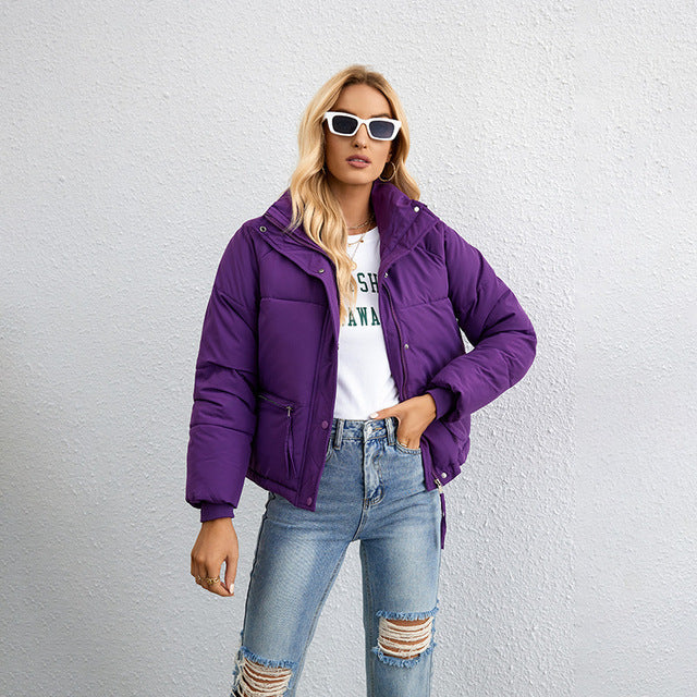 Damen Kurze Pufferjacke – Gesteppt, Wasserabweisend, Hoher Kragen, Polyester, Casual Chic-65207-2a2aa8be-840d-4e9e-a570-a4dacf0e1886
