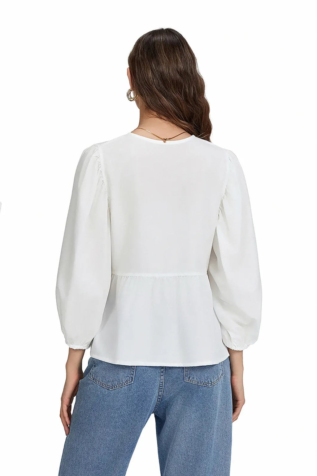 Kleidhaus Damen Bluse mit Schleifendetail, Schößchensaum & Dreiviertelärmeln – Verschiedene Farben-83302-2fe72afe-77c8-4ca7-a92d-7fef74fd44fe