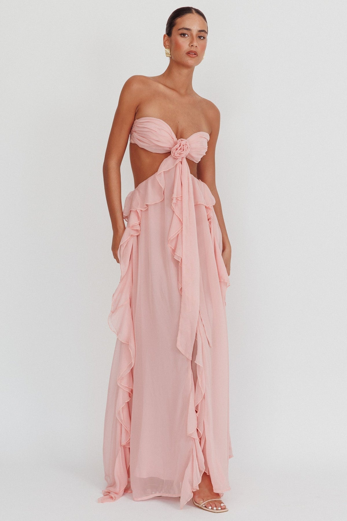 Damen Kleid Trägerlos Cut-Out Rüschendetail Fließend Elegant-83518-324b35a5-6ee9-4de2-8eb0-599ee6a698d4