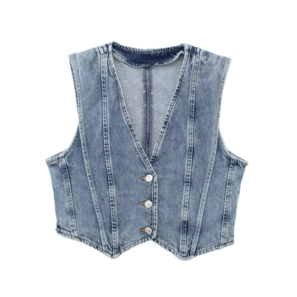 Taillierte Denim Weste mit V-Ausschnitt