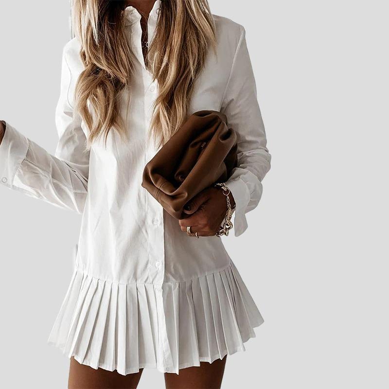 Hemdblusenkleid mit plissiertem Rockteil