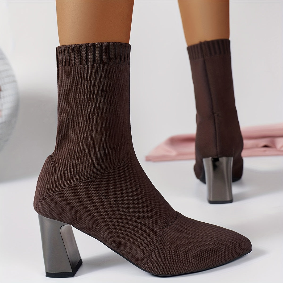 Elegante Strick-Ankle Boots mit Absatz