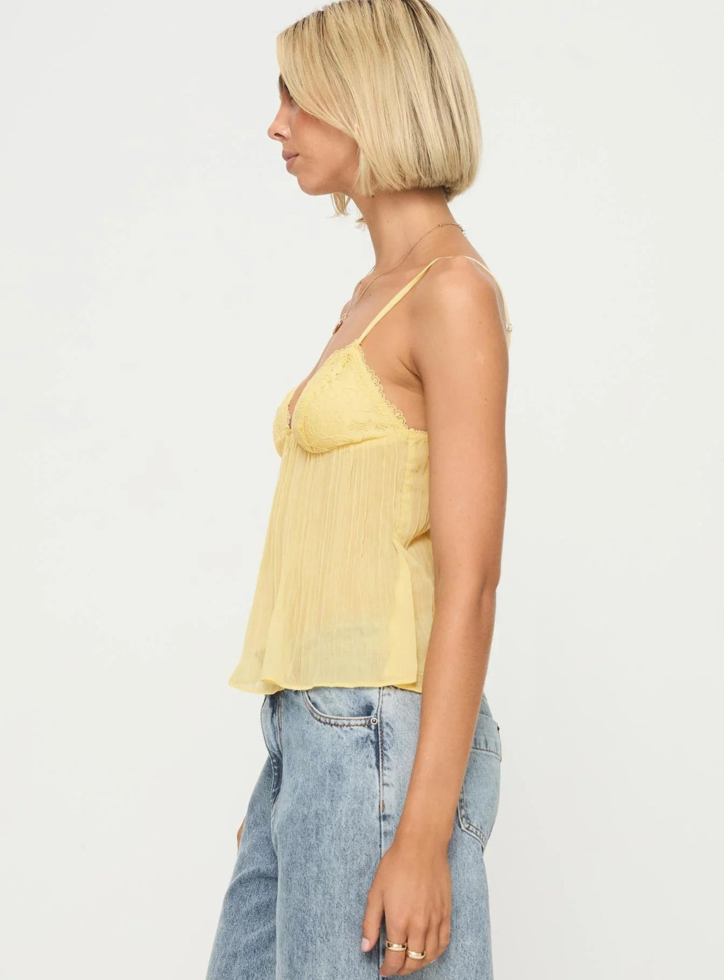 Damen Cami Top – Gelb, Spitze, Plissiert, Elegant-83482-493a017f-316c-456d-9f65-407fbdde1834