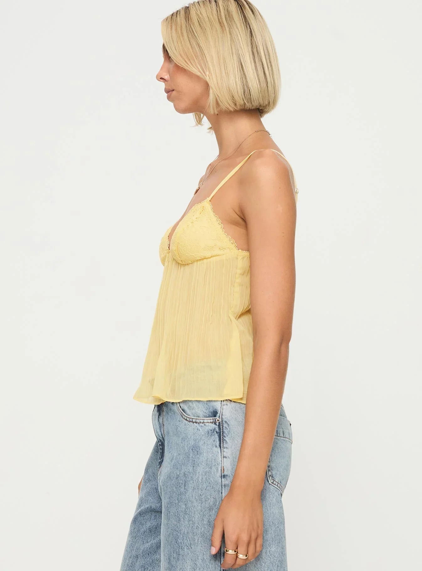 Damen Cami Top – Gelb, Spitze, Plissiert, Elegant-83482-493a017f-316c-456d-9f65-407fbdde1834