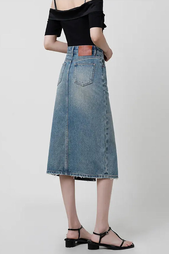 Denimrock mit Schlitz im Vintage-Stil