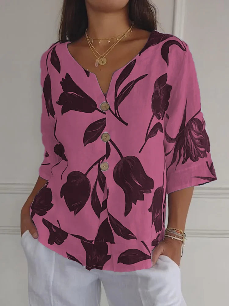 Bluse mit floralem Muster und V-Ausschnitt