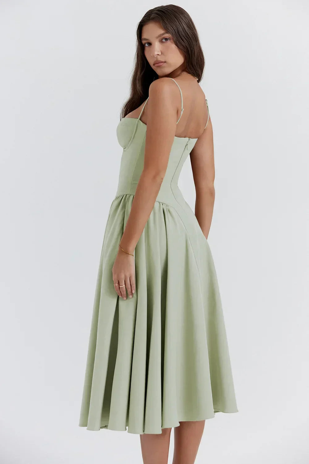 Damen Midi-Kleid mit Spaghettiträgern, plissiertem Rock und Taschen – Elegant-83506-55acdb66-d5c0-4829-86bc-a61c223d3e41
