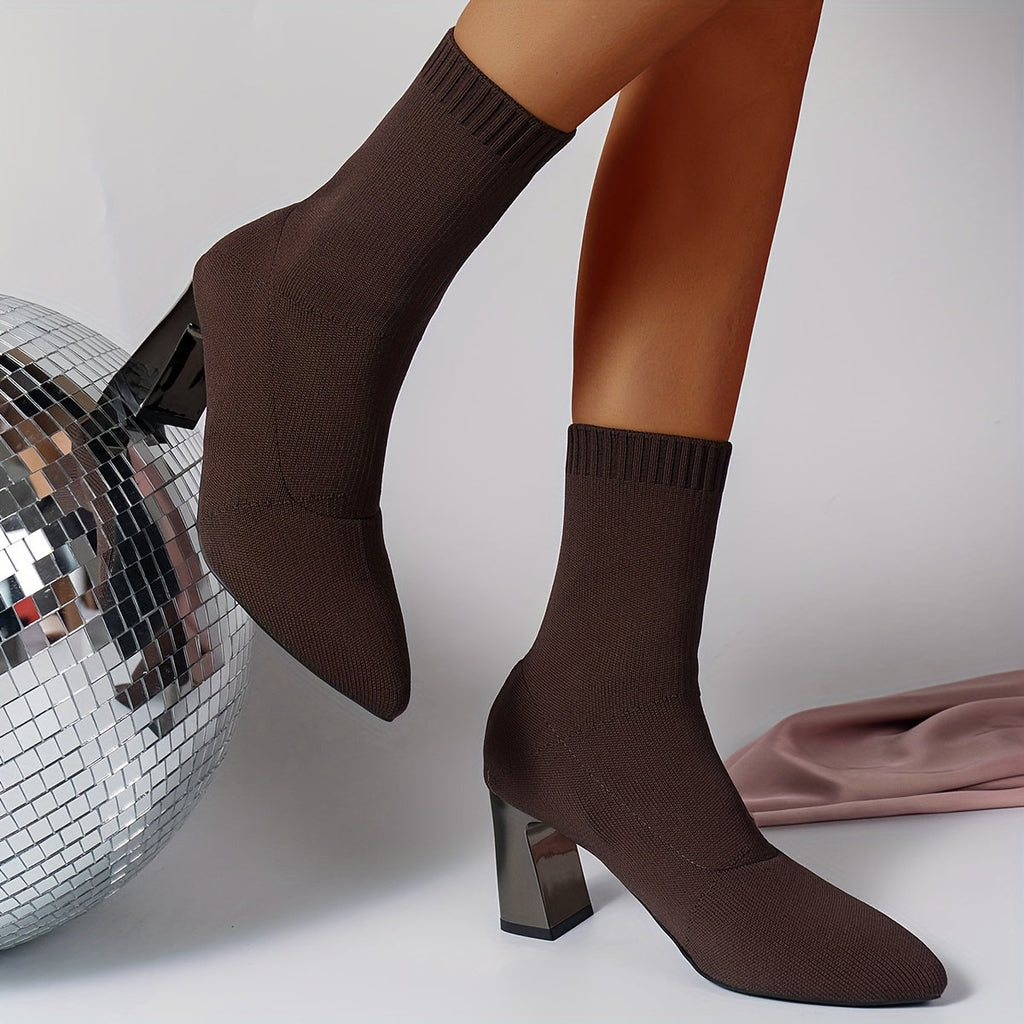 Elegante Strick-Ankle Boots mit Absatz