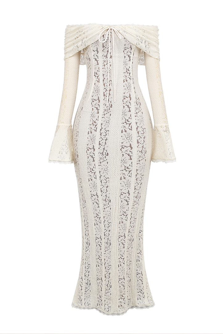 Damen Kleid Carmen-Ausschnitt Lange Ärmel Spitze Elegant-83555-5f759d47-3361-4229-a9a7-c0cc90853da7