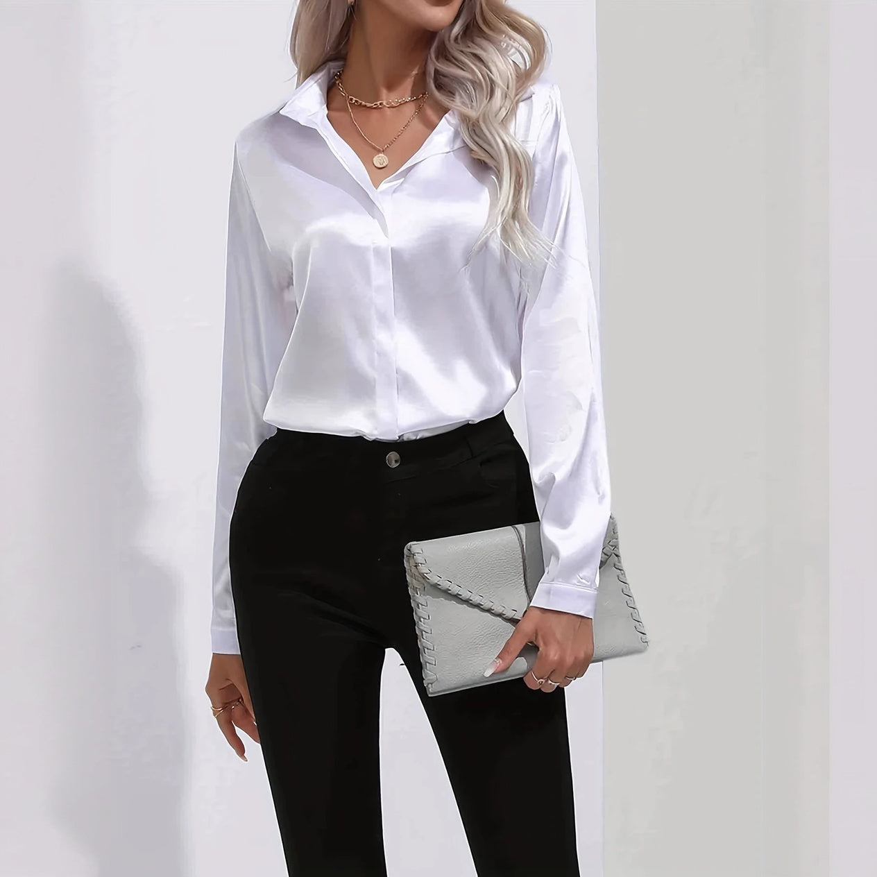 Elegante Langarmbluse mit feinem Glanz