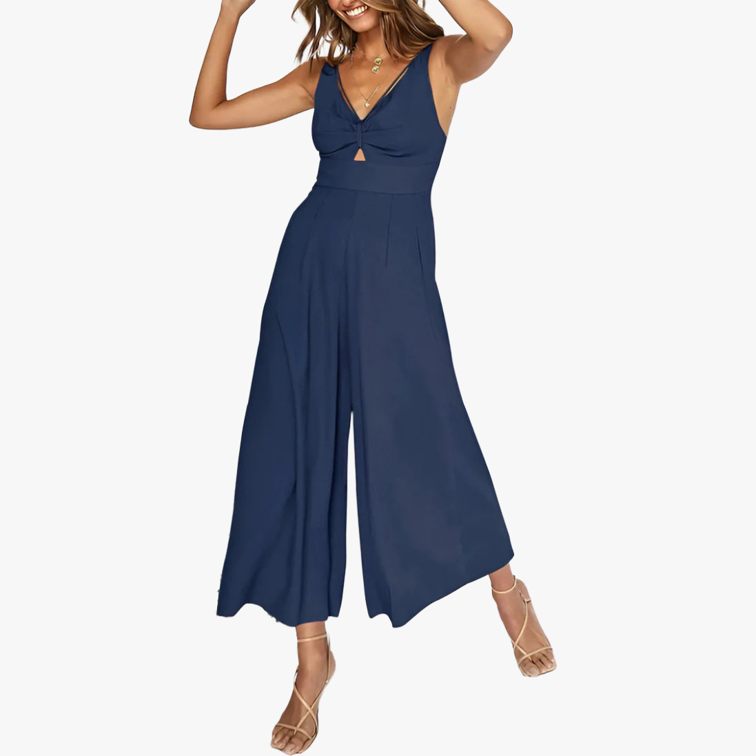 Weitbein Jumpsuit mit V-Ausschnitt