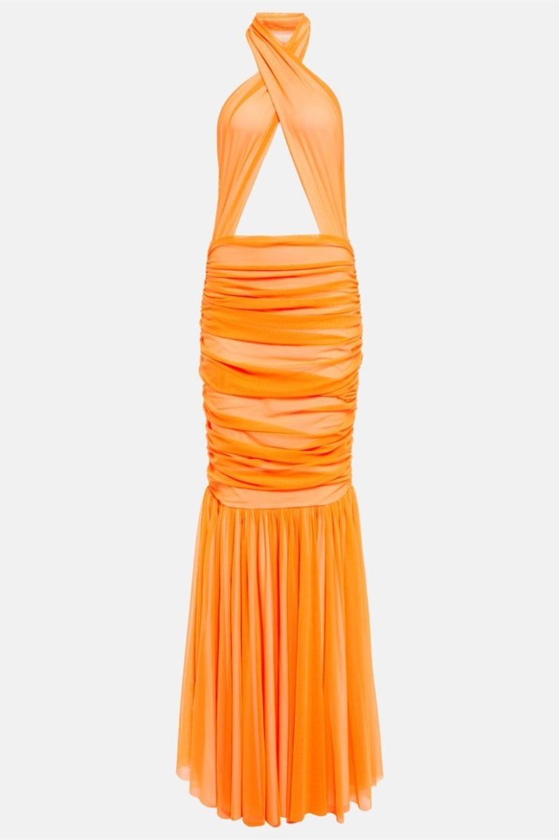 Fließendes Kleid mit Halterkragen